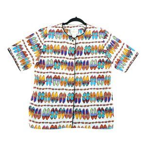Jordan Vintage Women's Blouse Shoes Print Button Up‎ Short Sleeve